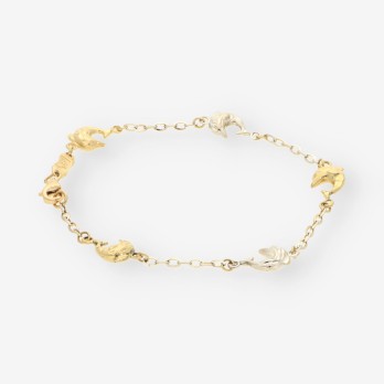 Pulsera delfines oro blanco y amarillo