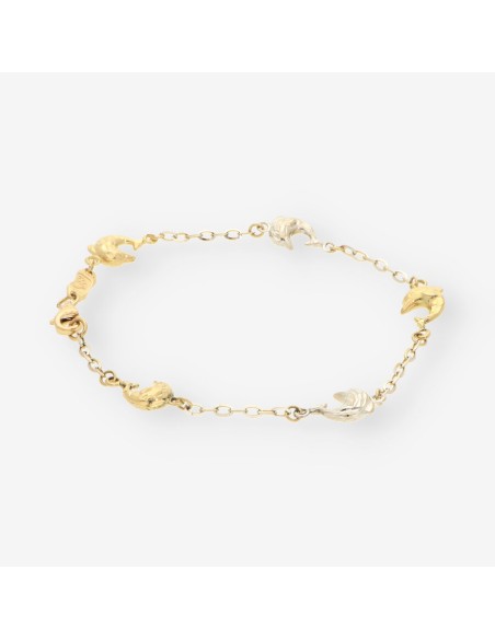 Pulsera delfines oro blanco y amarillo