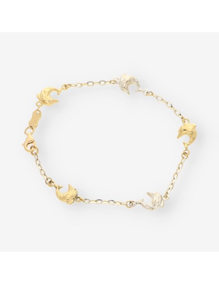 Pulsera delfines oro blanco y amarillo