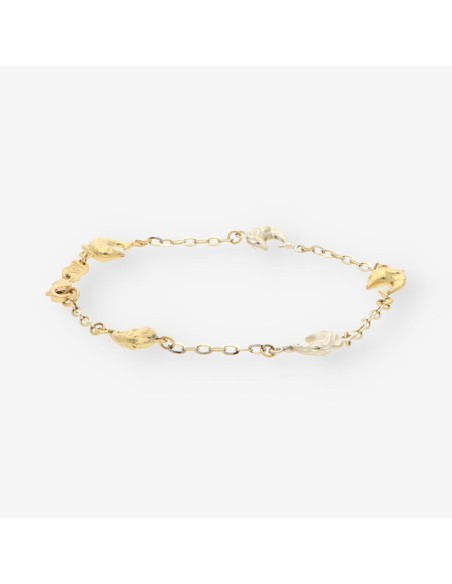 Pulsera delfines oro blanco y amarillo