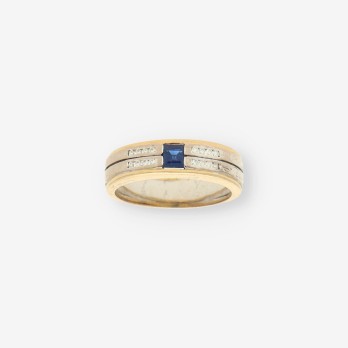 Anillo oro bl./am. zafiro y brillantes
