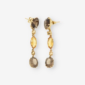 Pendientes largos oro y piedras marrones