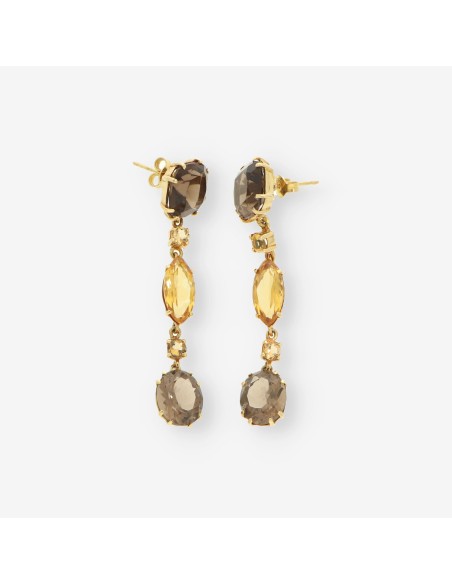 Pendientes largos oro y piedras marrones