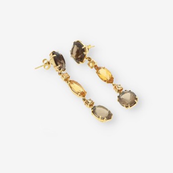 Pendientes largos oro y piedras marrones 2