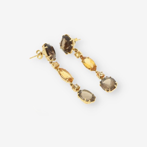 Pendientes largos oro y piedras marrones