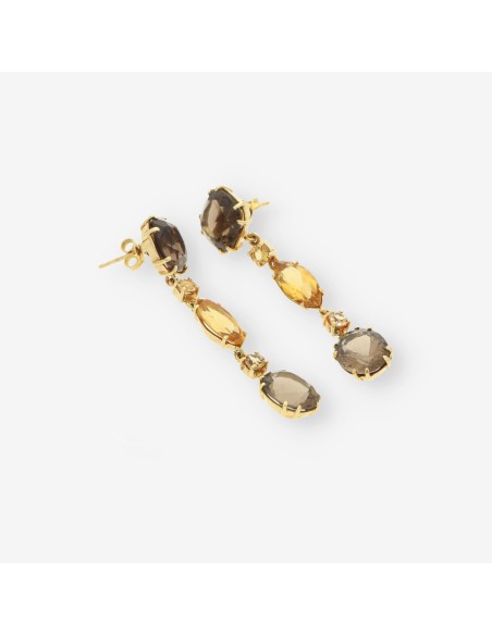 Pendientes largos oro y piedras marrones