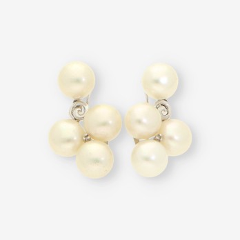 Pendientes oro blanco, perla y brillante