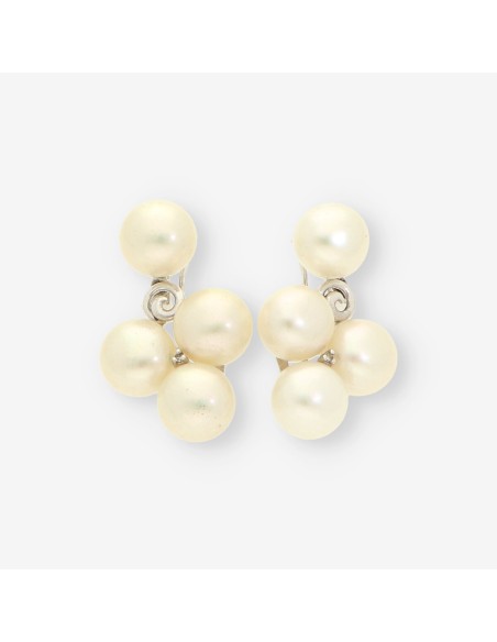 Pendientes oro blanco, perla y brillante