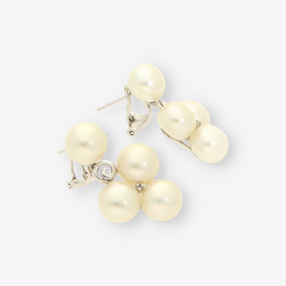 Pendientes oro blanco, perla y brillante