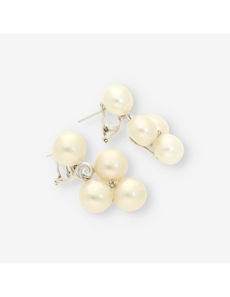 Pendientes oro blanco, perla y brillante