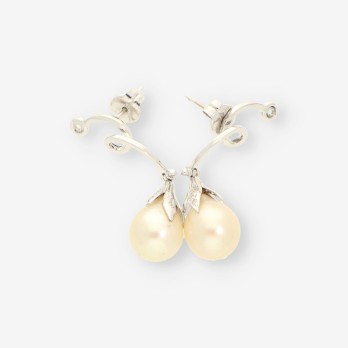 Pendientes oro blanco perla y bri