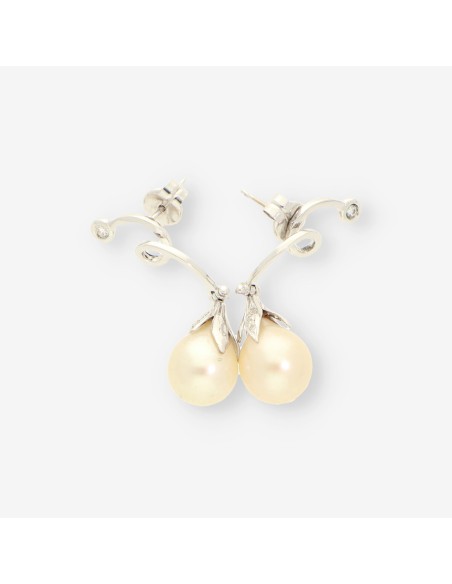 Pendientes oro blanco perla y bri