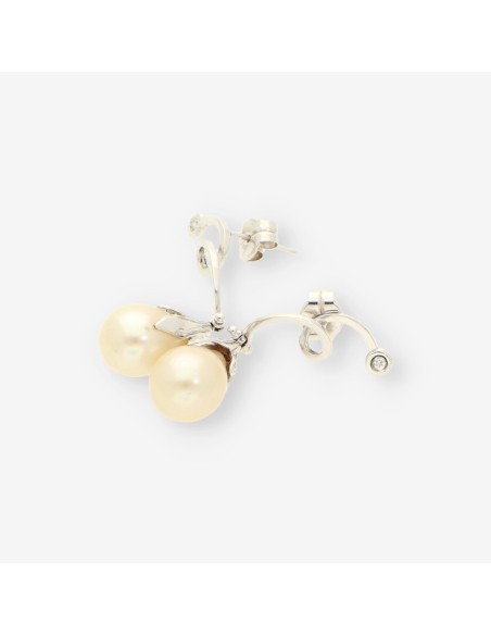 Pendientes oro blanco perla y bri