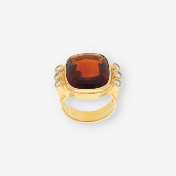 Anillo oro p. marron y brillantes