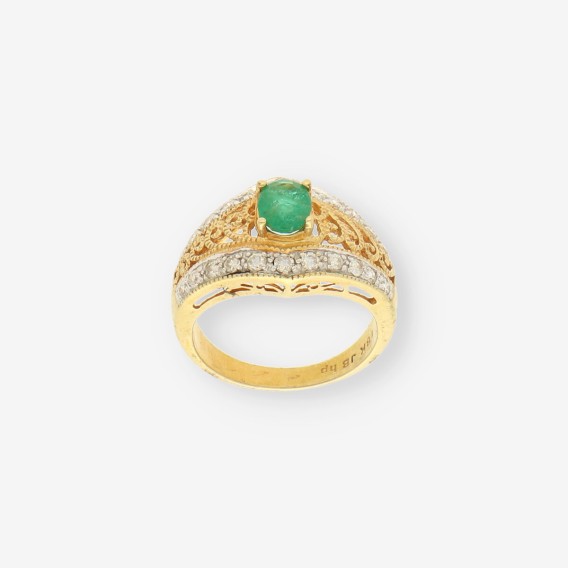 Anillo oro blanco Esmeralda y brillantes