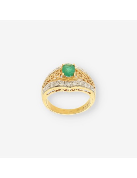 Anillo oro blanco Esmeralda y brillantes