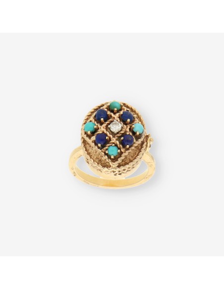Anillo Vintage oro turquesa y brillantes