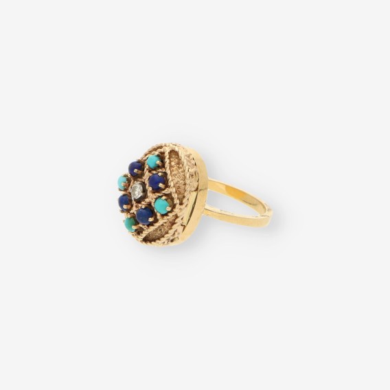 Anillo Vintage oro turquesa y brillantes