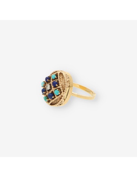 Anillo Vintage oro turquesa y brillantes