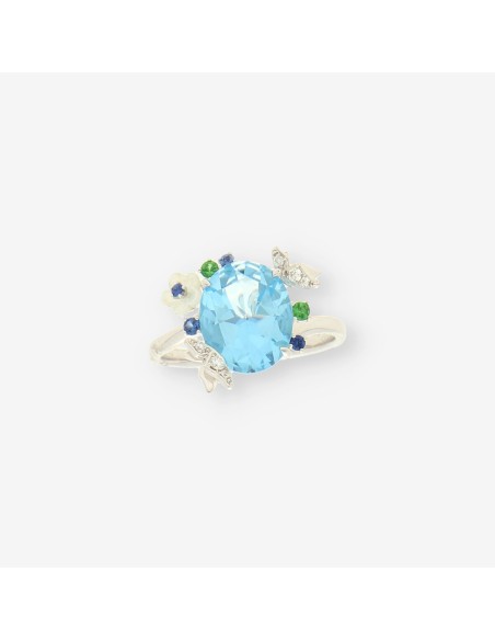 Anillo oro bl. brillantes y topacio azul