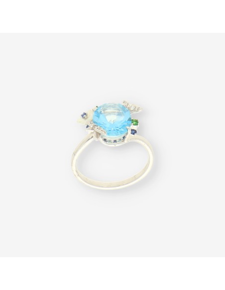 Anillo oro bl. brillantes y topacio azul