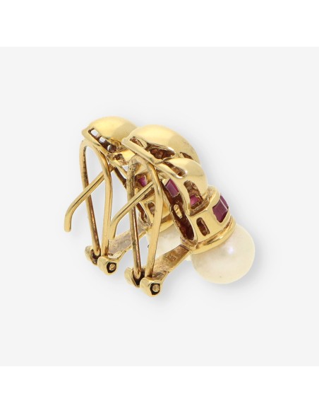 Pendientes oro piedra roja y perla