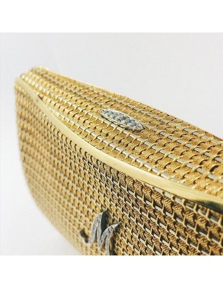 Bolso vintage en oro 18 con letra central en brillantes