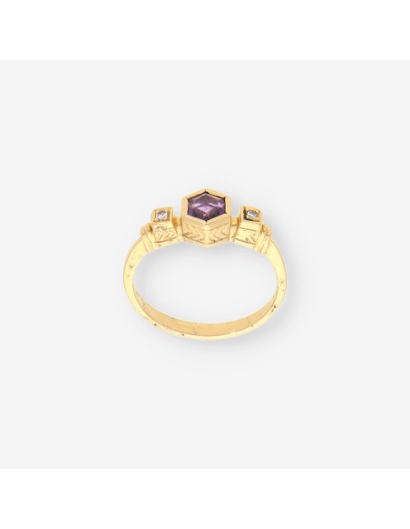 Anillo Vintage oro p. lila y brillantes