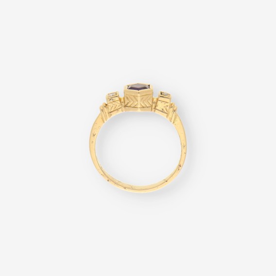 Anillo Vintage oro p. lila y brillantes