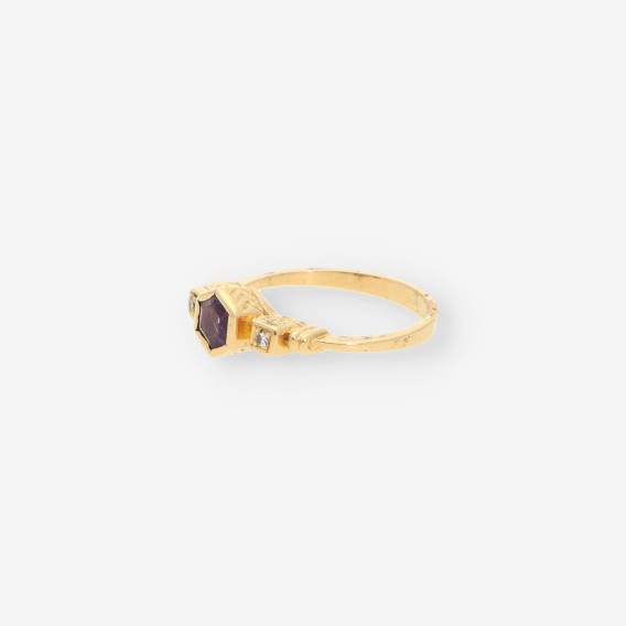 Anillo Vintage oro p. lila y brillantes