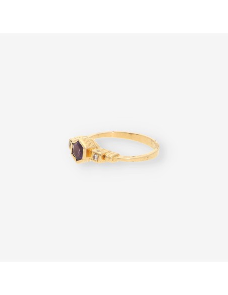 Anillo Vintage oro p. lila y brillantes