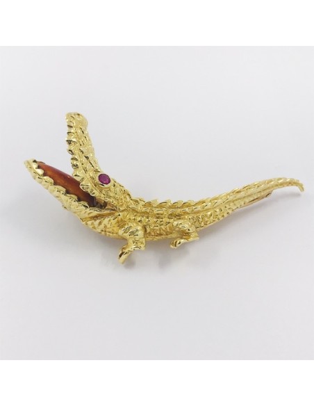 Broche forma de cocodrilo en oro 18kt