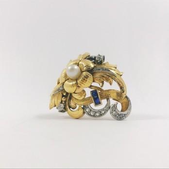 Broche en oro, diamantes y perla 2