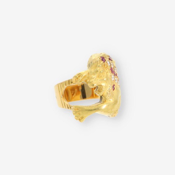 Anillo LeÃ³n oro y brillantes