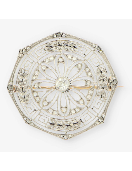 Broche Vintage Diamantes oro bl. y ama.