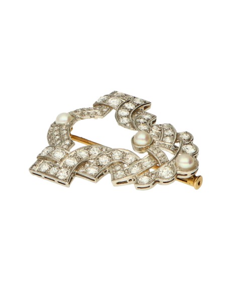Broche art decÃ³ en oro, diamantes y perlas
