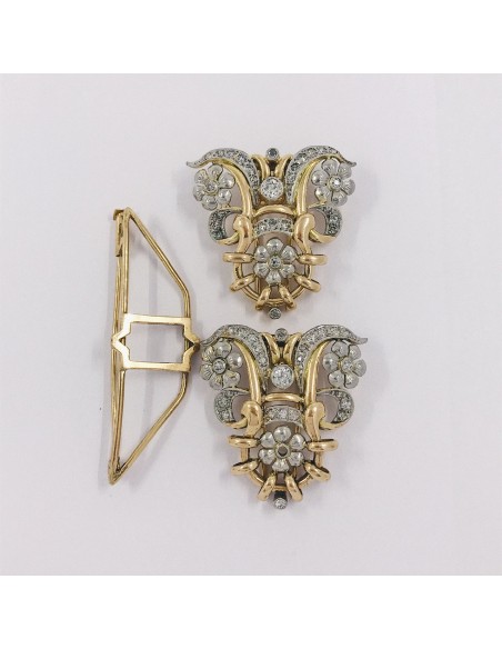 Broche vintage en oro bicolor 18kt con brillantes