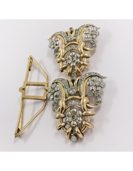 Broche vintage en oro bicolor 18kt con brillantes