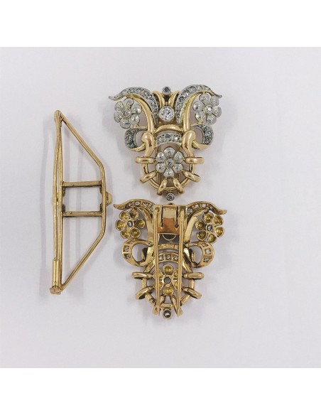 Broche vintage en oro bicolor 18kt con brillantes