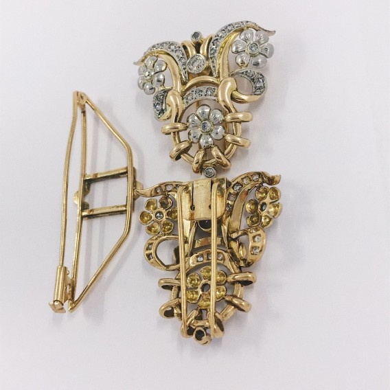 Broche vintage en oro bicolor 18kt con brillantes