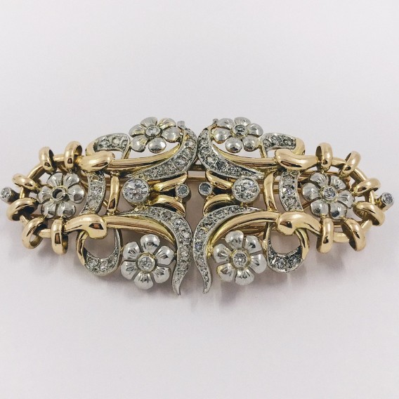 Broche vintage en oro bicolor 18kt con brillantes