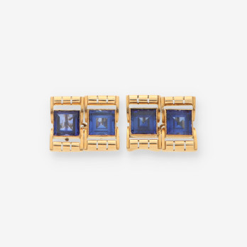 Gemelos oro piedra azul