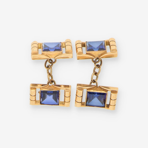 Gemelos oro piedra azul