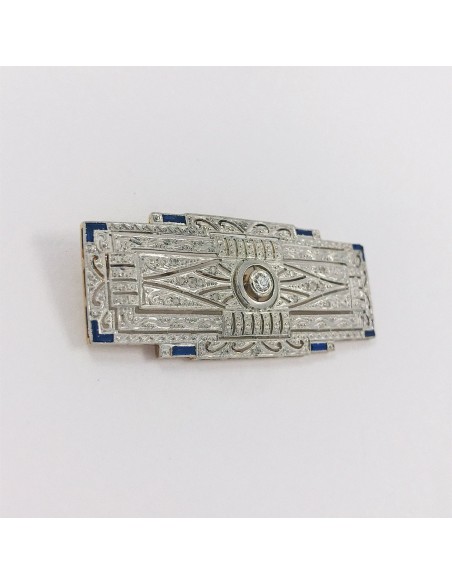 Broche Art Deco en oro blanco 18kt y brillantes.