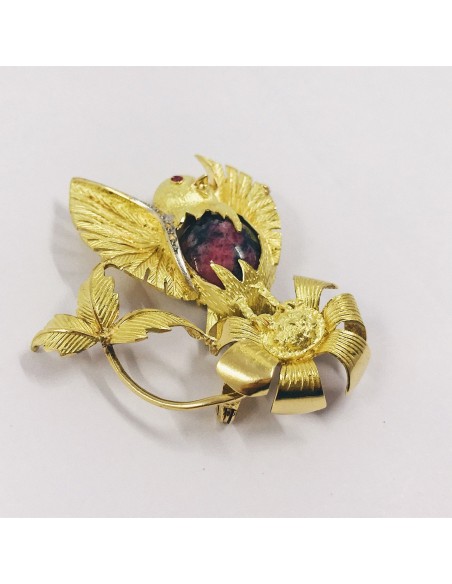 Broche en forma Canario en oro 18kt y diamantes