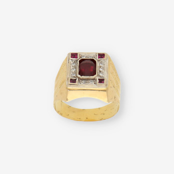 Anillo oro y piedras rojas 2
