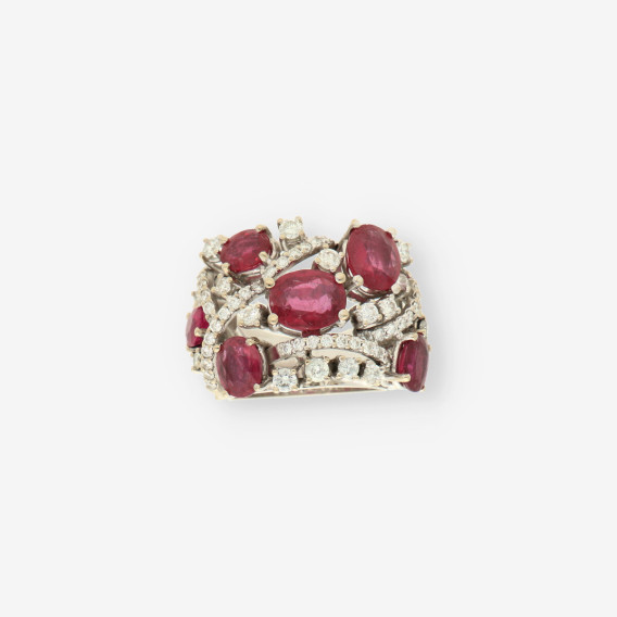 Anillo oro bl. rubÃ­ y brillantes