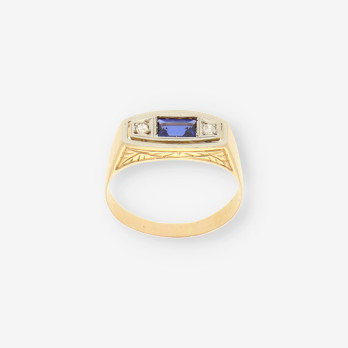 Anillo vintage oro p. azul y brillantes 2