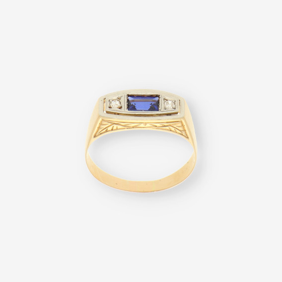 Anillo vintage oro p. azul y brillantes