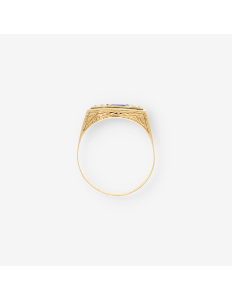 Anillo vintage oro p. azul y brillantes